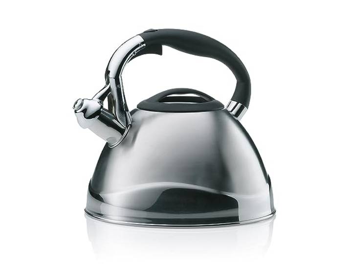 kela Wasserkessel Induktion 3L, Camping Wasserkessel Edelstahl, mit sicherem Öffnen des Ausgussdeckels durch Taste, VARUS, Teekessel glänzend