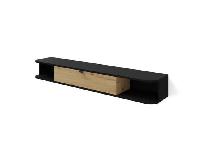 Meuble TV suspendu - AC-Déco - Icarus - Noir - 156 cm - Design contemporain