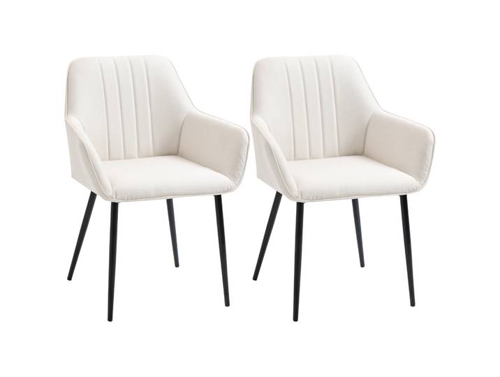 HOMCOM Pack de 2 chaises de cuisine avec dossier, accoudoirs et pieds en métal pour salon 59,5x56,5x81 cm Beige