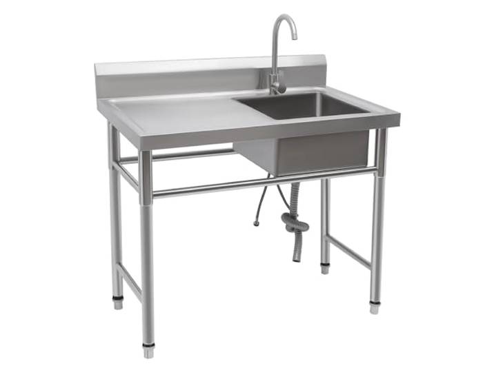 Küchenspüle Edelstahl Küche, Spültisch 1 Becken, 100 * 60 * 93cm Gewerbliche Spülbecken mit Wasserhahn, für Küche, Restaurant (Rechter Spüle und linke Plattform)