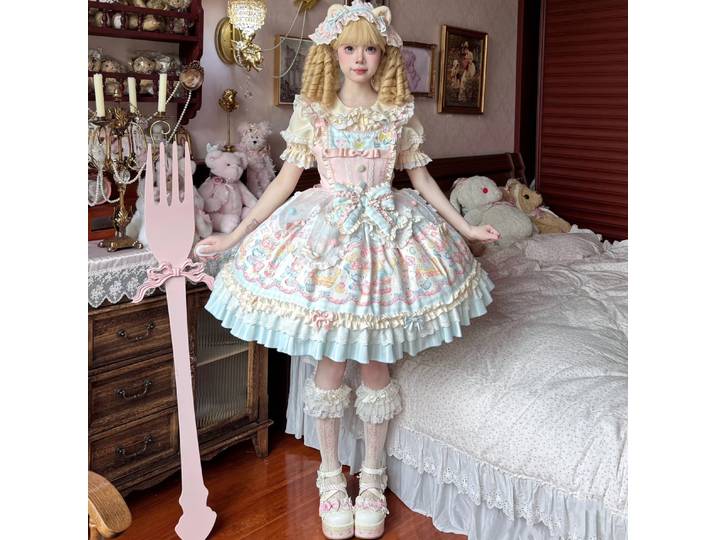 Lolita Original fait maison mignon Jsk robe japonaise douce Lolita ours poignée princesse mignon ensemble de sangles