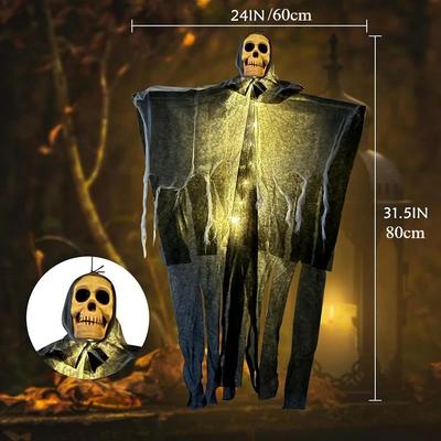 Uplift Treasures Glowing Skull Hanging Ghost Halloween Decoration warm Light