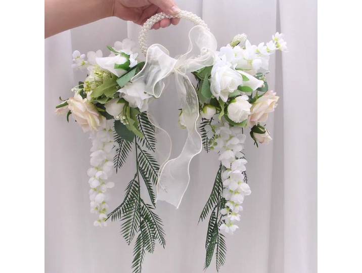 Bouquet de fleurs, bouquets de certificat, mariages de mariée, fausses fleurs, bagues de perles portables, accessoires photo bouquet