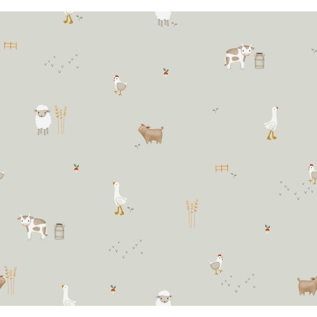 Little Dutch Vliestapete, Grün, Papier, Kunststoff, Tiere, Rechteckig, 52x1 cm, FSC Mix, Tapeten & Wandverkleidungen