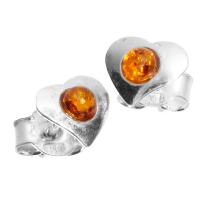Paar Ohrstecker OSTSEE-SCHMUCK "- Herz - Silber 925/000 - Bernstein" Gr. 7, silber (silber 925, silberfarben, weiß), Ohrringe, Damen, 7, Silber 925 (Sterlingsilber)