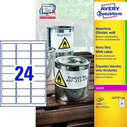 Avery Zweckform Folienetiketten wetterfest 63,5x33,9mm VE=100 Bogen/2.400 Etiketten weiß