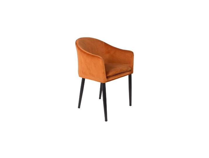 Chaise en velours orange, pieds noirs en fuseau, assise mousse -