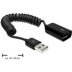 Delock USB-Kabel USB 2.0 USB-A Stecker, USB-A Buchse 0.60 m Schwarz Spiralkabel 83163