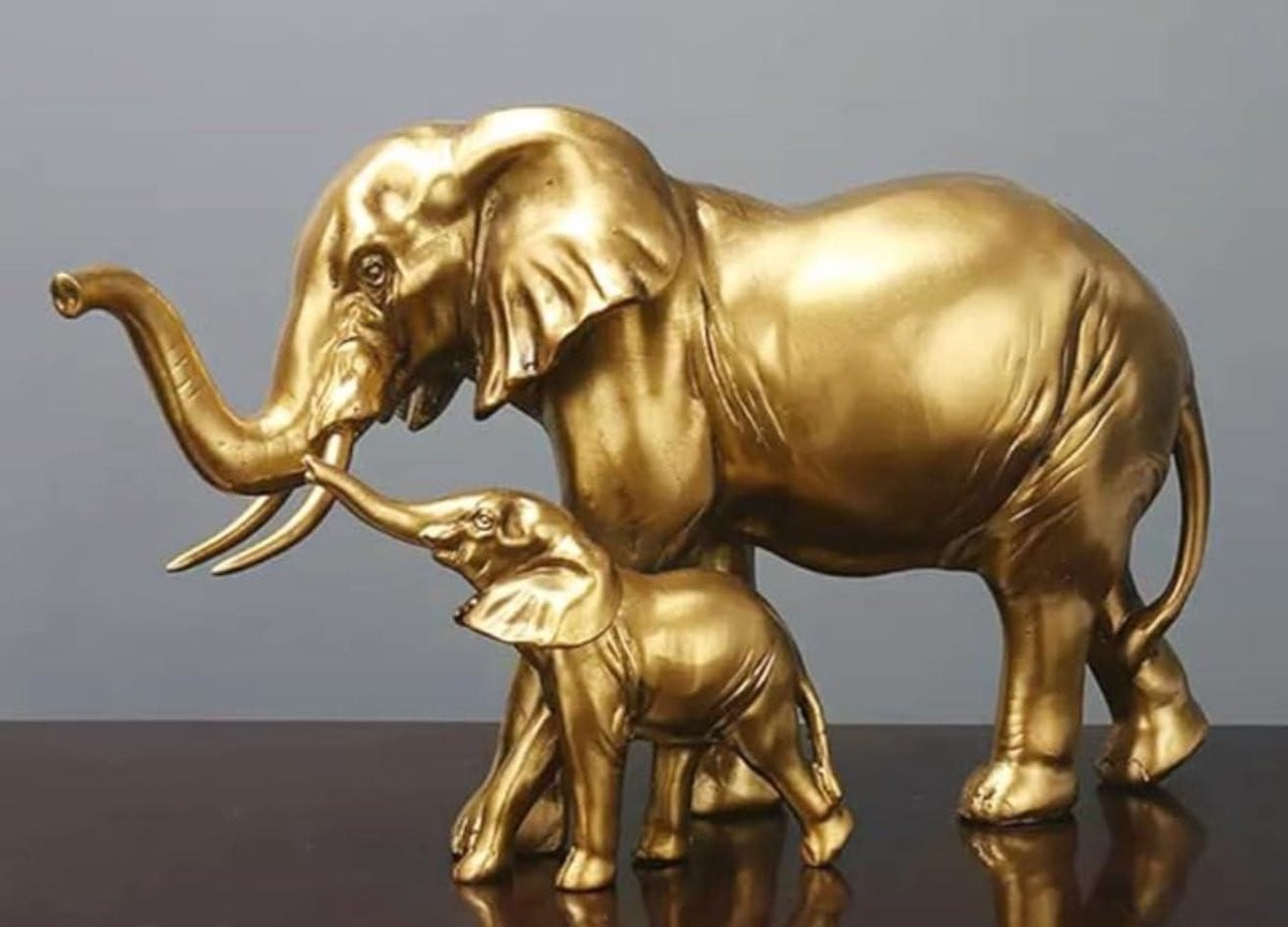 Gouden Moeder en Kind Olifant Beeld voor Huisdecoratie