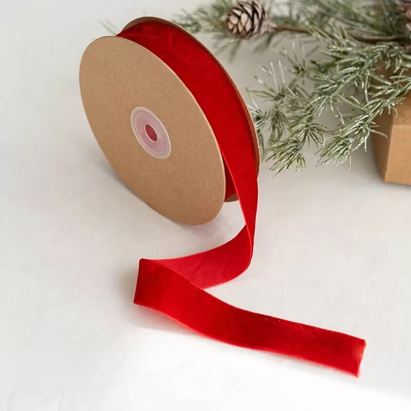 INF 2,5cm x 10m Samtband - Einseitig beflocktes Band für DIY-Basteln & Weihnachtsdekoration Rot