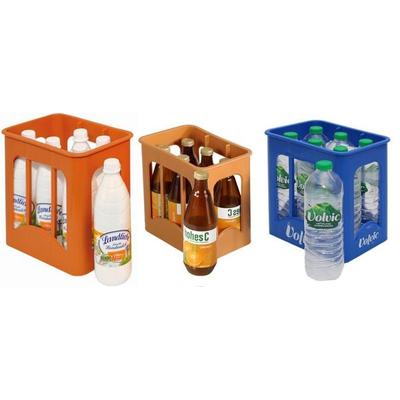 Kaufmannsladen Getränkekisten gefüllt mit jeweils 6 Flaschen Volvic, Hohes C oder Landliebe Milch