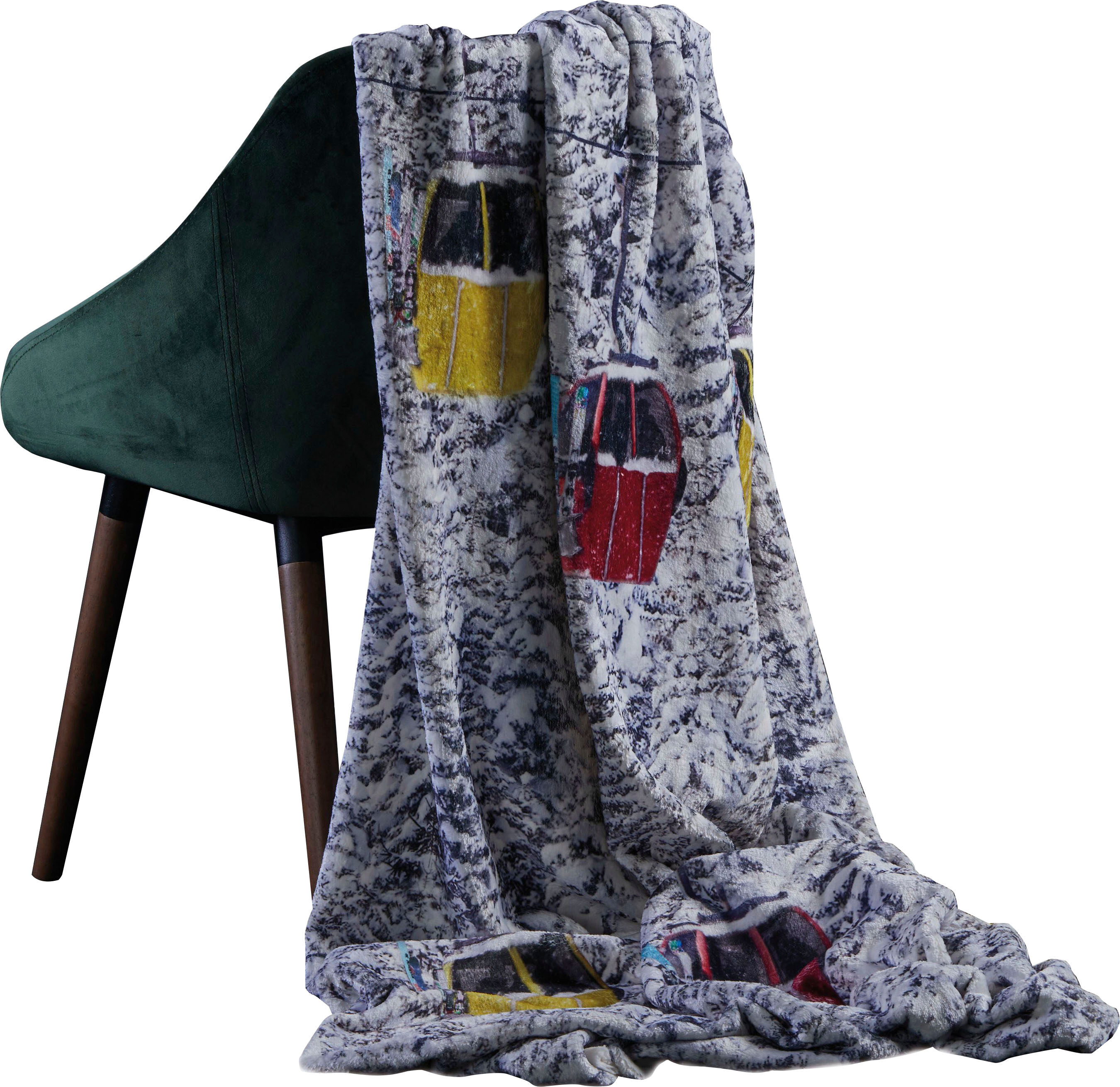 Plaid APELT "Enni", bunt (bunt, weiß), B:130cm L:170cm, Polyester, Wohndecken, Plaid, mit romantisch verschneiter Winterwald-Kulisse, Kuscheldecke bunt, weiß B/L: 130cm x 170cm