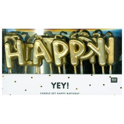Kerzen Happy Birthday, Gold