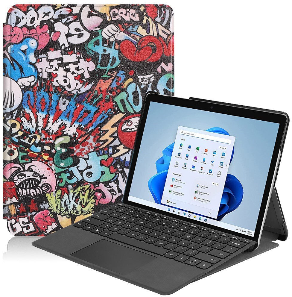 EIDERWOOD Microsoft Surface Go 4 Læder Cover m. Ståfunktion - Graffiti