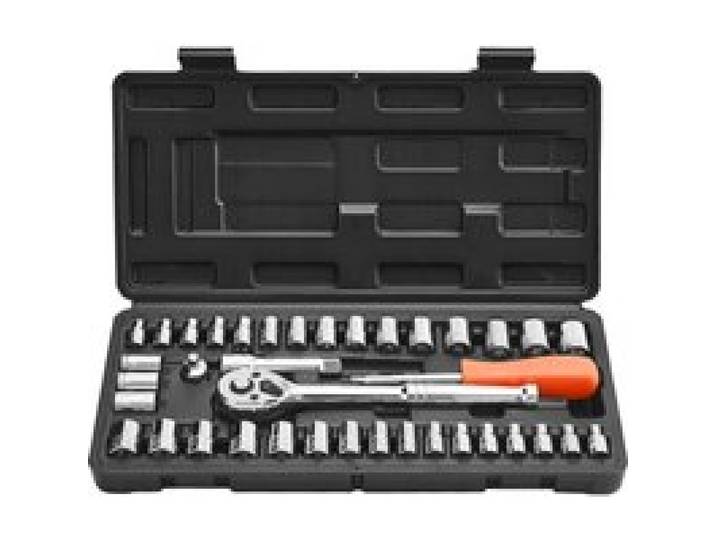 VEVOR Steckschlüsselsatz 39-tlg. 9,5 & 6,4 mm Antriebssteckschlüssel und Ratschensatz, SAE- und metrische Größe, mit Ratschenschlüssel Zubehör Tragkoffer, CR-V-Legierungsstahl