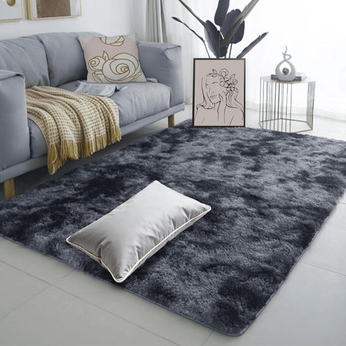 Modern Hoogpolig Vloerkleed Donkergrijs 210 x 240 cm