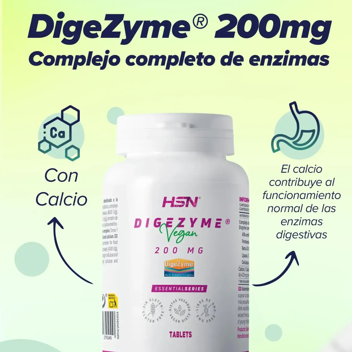 HSN DigeZyme® 200mg - 120 tabs - Enzimas - Tabletas - 120  Servicios