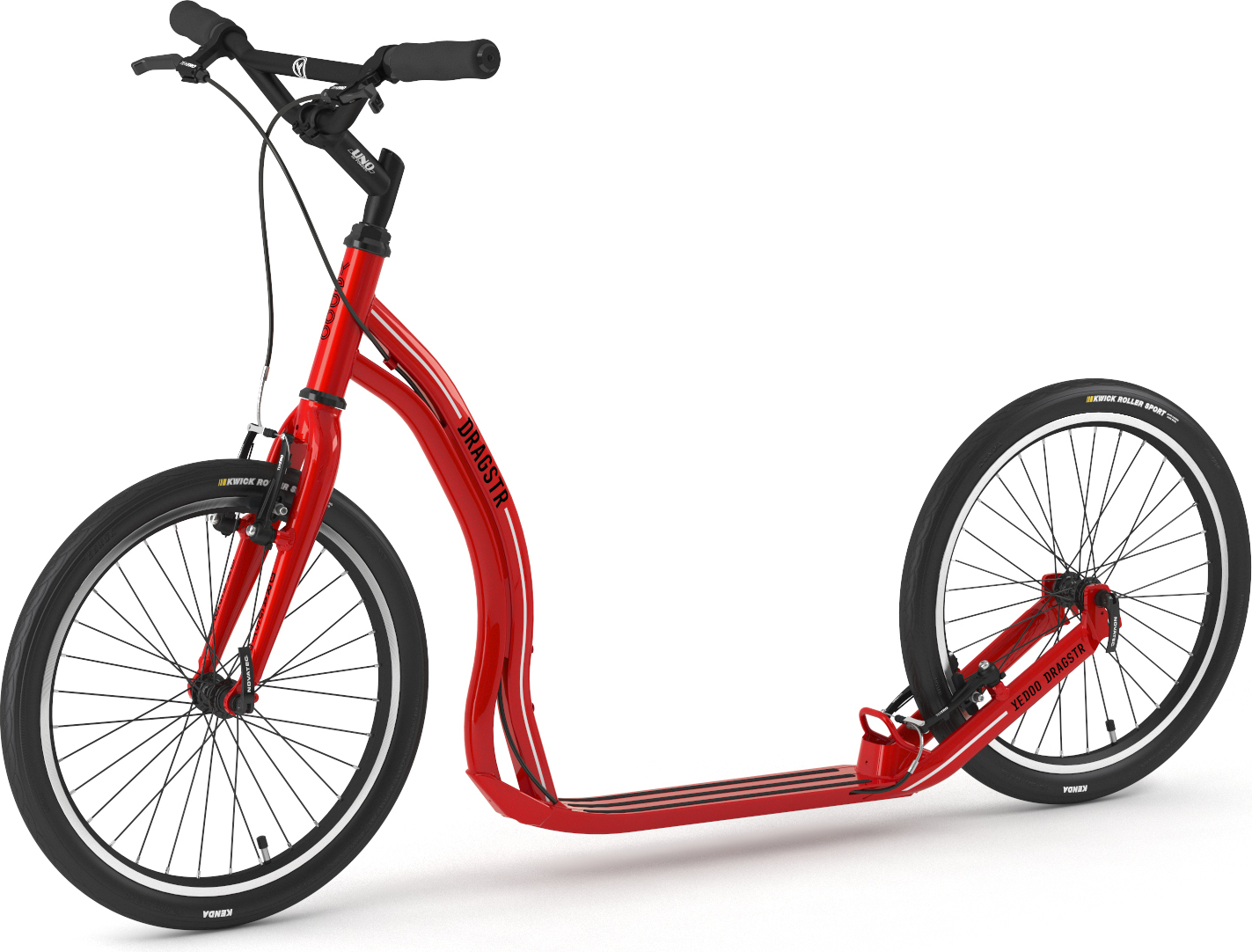 Yedoo Dragstr Sport Alloy Roller Scooter Tretroller - für Erwachsene und Teenager, bis 150 kg, mit Luftreifen 20/20 und verstellbarem Lenker Rot