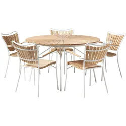 Gartentischgruppe Ellen Weiß/Teak 6-tlg.