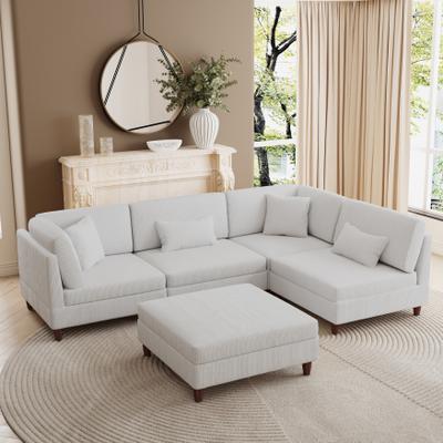 Lumibee Corduroy Convertible Couch Modular Sectional Sofa with Ottoman