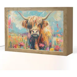 TISCHLEUCHTE Schottische Hochländer - Natur - Farbenfroh - Blumen Nachtlicht 30x20 cm