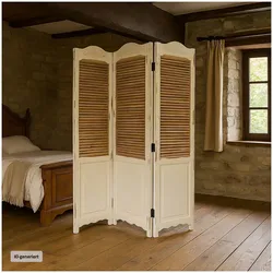 HTI-Living, Paravent + Raumteiler, Paravent 3-teilig im Shabby Chic Raumteiler im Landhausstil mit Lamellen (121 x 170 cm)