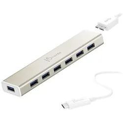 j5Create USB 3.0 Type-C Hub (USB-C, 7 Ports), Dockingstation + USB Hub, Weiss