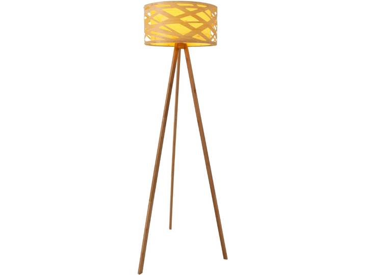 NÄVE Stehlampe Finja , braun (natur), 1, Ø 40cm H: 148cm, 1 Stk., Leuchten, Dreibein, Schirm rund, Holzoptik mehrschichtig durchbrochen, Stehlampe