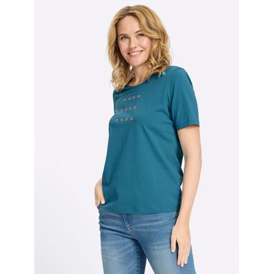 Rundhalsshirt CLASSIC BASICS "Kurzarm-Shirt", Damen, Gr. 40, blau (topas), 100% Baumwolle, gemustert, unifarben, Rundhals, Shirts Rundhalsshirt