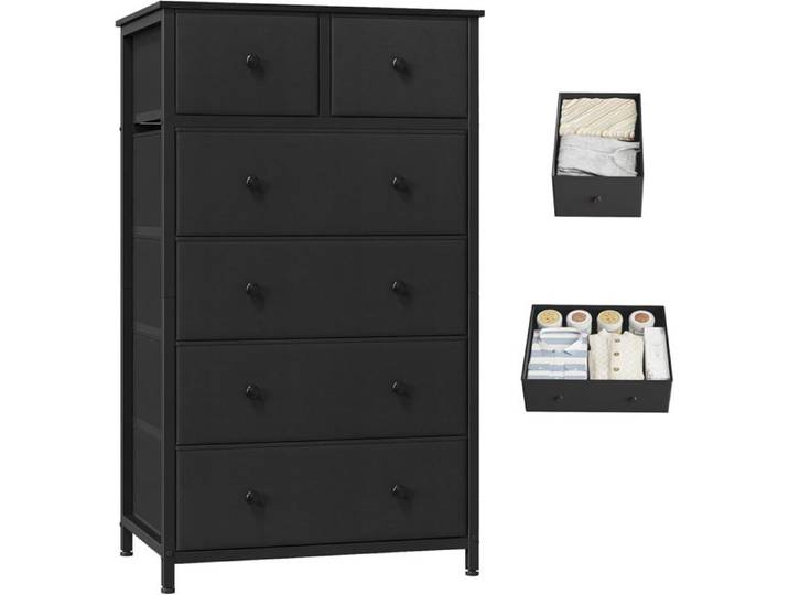 40PX60LX102 5H Noir Commode Chambre 6 Tiroirs Meuble De Rangement Haute En Tissu Avec Cadre En Acier Armoire Pour Adult Salo[IN17]