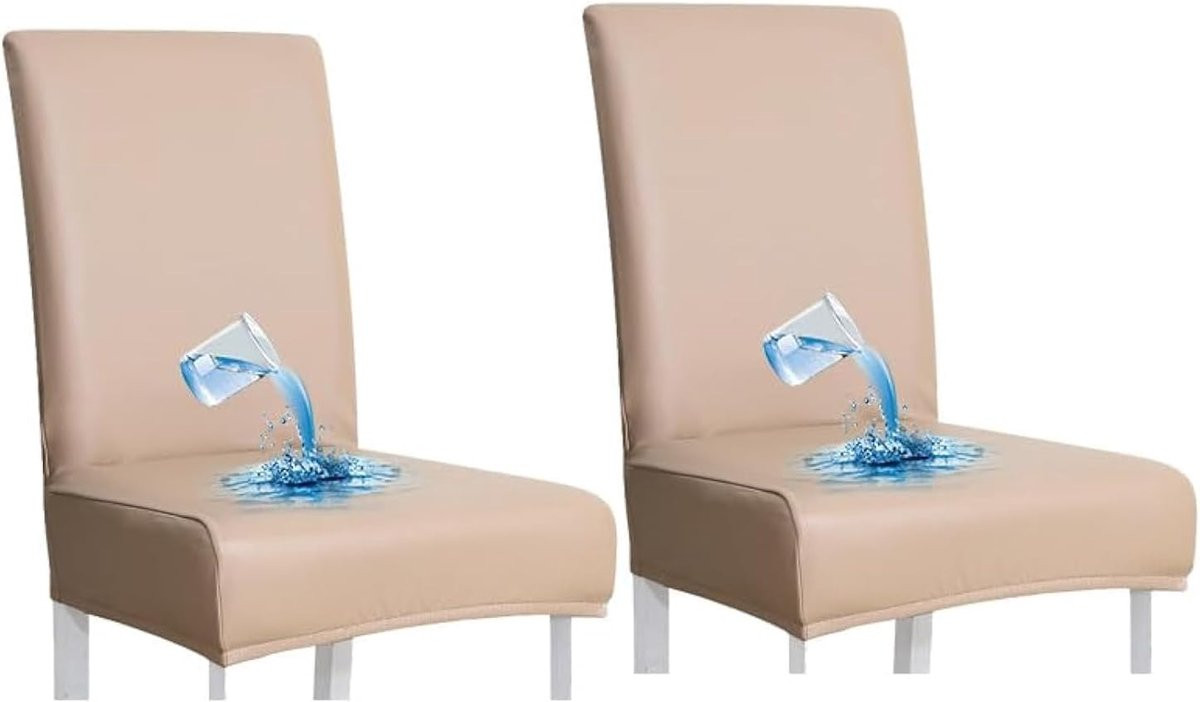 Daity Stretch eetkamerstoelhoes - Waterdichte PU-leren stoelbeschermer - Kaki - Set van 2