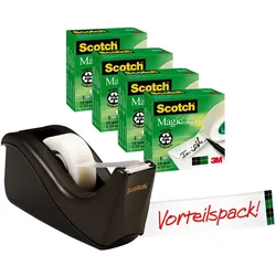 3M Scotch Tischabroller Promotion C60-BK4, Schwarzer Tischabroller inkl. 4 Rollen Scotch Magic Klebeband, 19 mm x 33 m