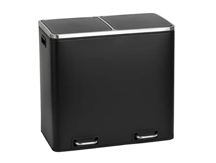 SVITA TM2X24 Treteimer 48 Liter Abfalleimer 2 x 24 Liter Mülleimer Küche Design Mülltrennung Papierkorb Küchen-Ordnung Trennsystem Mülltrennsystem 2 Fächer Treteimer Softclose-Deckel Stahl Schwarz