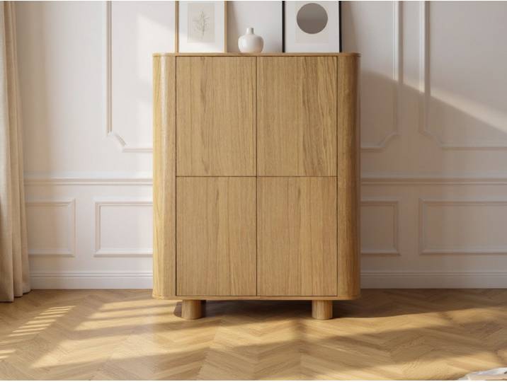 Buffet haut 4 portes 100 cm MALO placage chêne massif