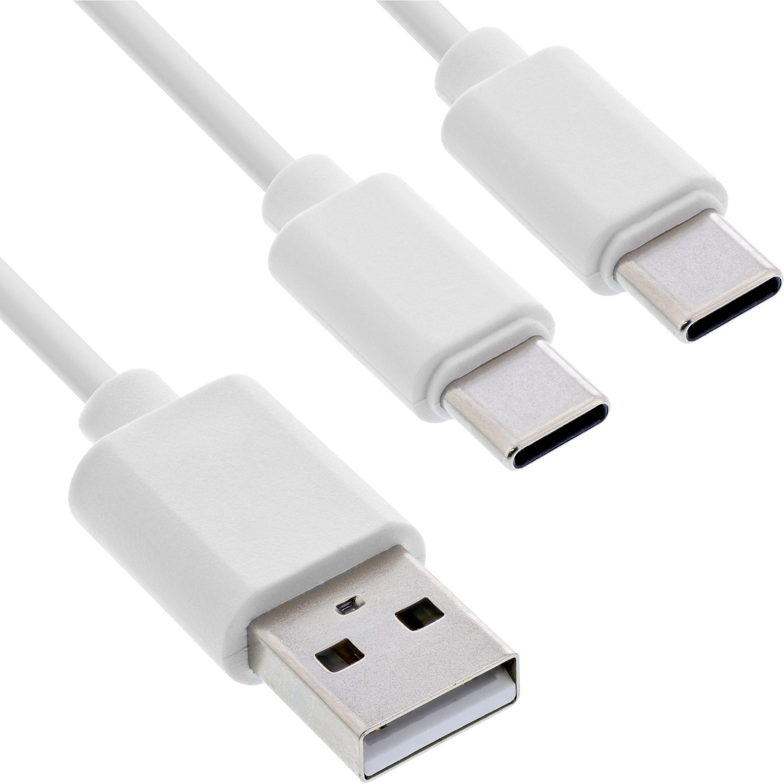 InLine 35122W USB-A naar 2 x USB-C kabel, USB 2.0, Wit, 2 meter