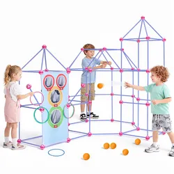 VEVOR 225 tlg. Konstruktionsspielzeug Fort Bausatz für Kinder ab 5 Jahren, Lernspiel für Unterstützung von Räumlichem Denken & Kreativität, DIY-Bauspielzeug mit Wurfspiel, inkl. Aufbewahrungstasche