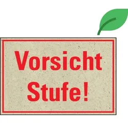 Aufkleber, Hinweisschild Vorsicht Stufe! KRO, Graspapier, selbstklebend, 300x200mm
