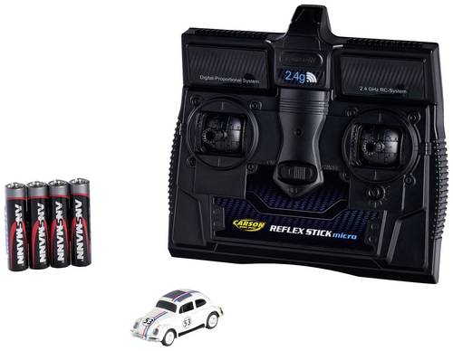 Carson Modellsport 500504153 VW Beetle Rallye 1:87 RC Modellauto Elektro Straßenmodell inkl. Akku, Ladegerät und Senderbatterien