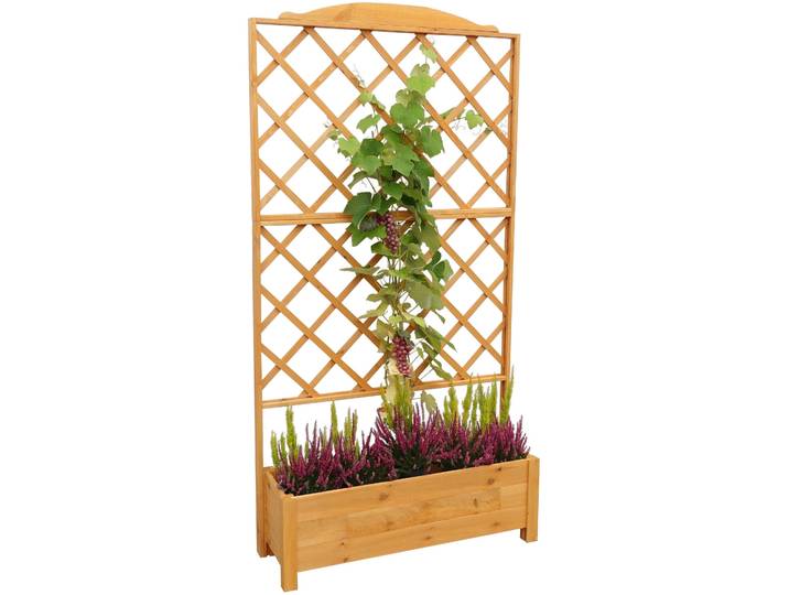 Spalier PROMADINO, braun (honigbraun), B:110cm H:210cm T:32cm, Holzwerkstoff, Rankhilfen, Spalier, mit Pflanzkasten, BxTxH: 110x32x210 cm