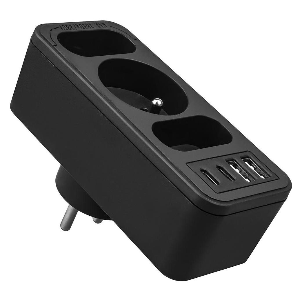 Maclean 3 Steckdosen + 4 Usb-Anschlüsse, Verteiler (7x, CEE 7/3, USB-A, USB-C) (MCE248 F/B)