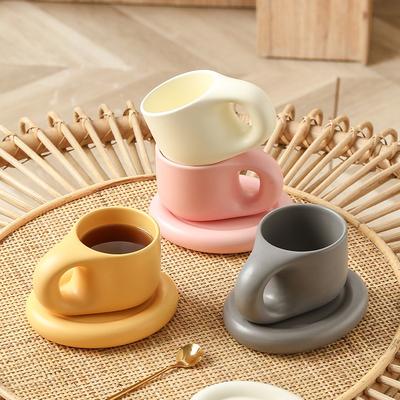 Youfap Market Handmade Chubby Mug With Saucer, Creative Nordic Ceramic Cup For Coffee, Tea, Milk & Cake, Personalized Oval Plate purple