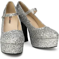 Maskworld Plateau Schuhe glitter-silber