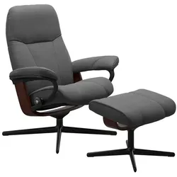 Stressless Sessel mit Hocker Consul Cross Leder Grau Batick Grey L (Large)