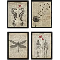 POSTER Set mit 4 Jahrgang Enzyklopädie A4 Schwarzer Rahmen