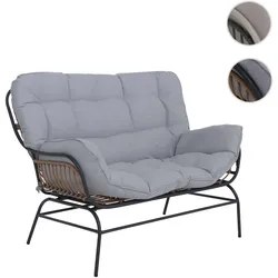 2er-Sofa HWC-P75, Gartensofa Gartenbank Couch 2-Sitzer, Stoff 220g/m2 Poly-Rattan Metall ~ dunkelgrau, Polster hellgrau
