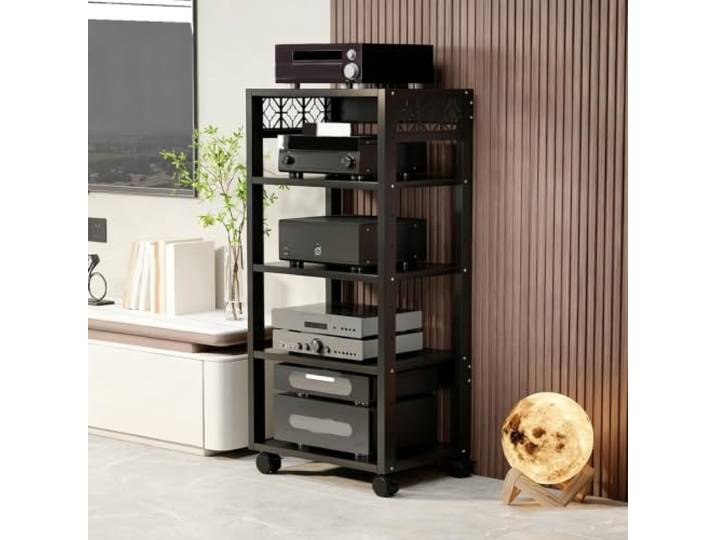 Audio-Rack, Höhenverstellbarer Schrank mit Leichtgängigen Rollen für Studio Verstellbare Regale, Robuster Metallrahmen, für Kleine Räume, Besprechungen, DJ / Theater
