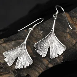 Drachensilber Ginkgo Blätter Ohrhänger Silberschmuck Ohrschmuck 925 Silber (Paar) - Silber