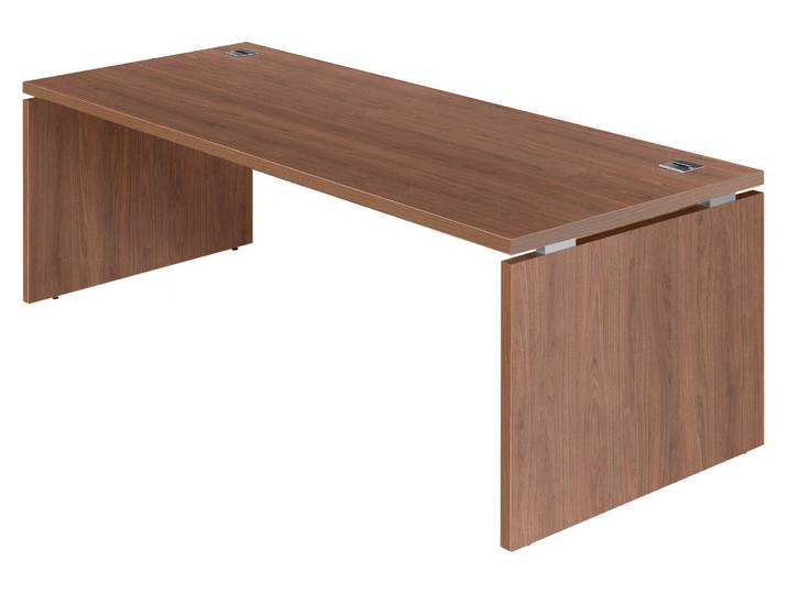 Bureau droit Bruneau Shiny L 200 x P 90 cm plateau noyer piétement plein bois - - Bruneau