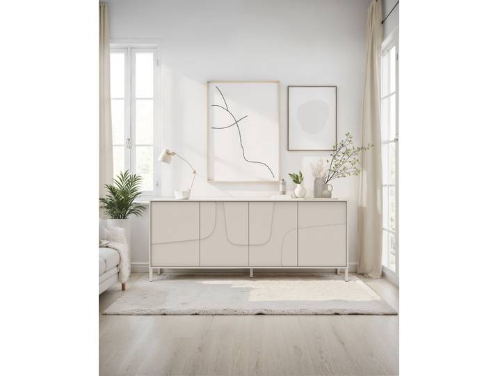 Sideboard GOODPRODUCT Stone, 205 cm breit, 4 Türen, Anrichte, Kommode, Stauraumschrank , beige (cashmere, fronten in 3d, design), B:205cm H:84cm T:40cm, Sideboards, Sideboard, 3D-Design, Push-to-open, Innenraum grosszügig, Füsse 14/2 cm wählbar