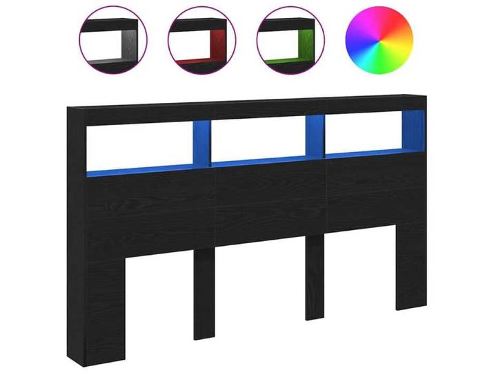 ESTINK® Armoire tête de lit avec LED - avec rangement - pour chambre - chêne noir 180x17x102 cm @9131@